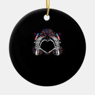Skeleton Hand Heart USA Patriotic American Keramik Ornament