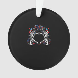 Skeleton Hand Heart USA Patriotic American Ornament