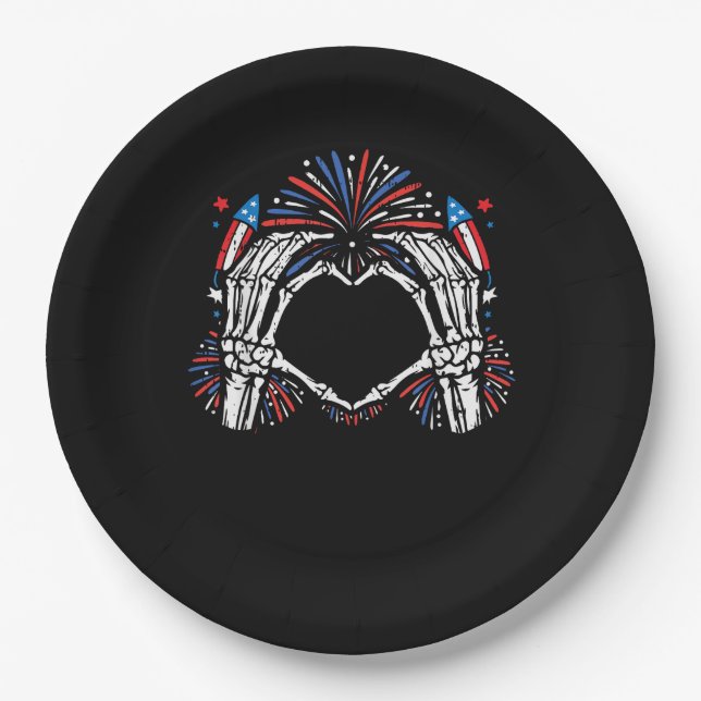 Skeleton Hand Heart USA Patriotic American Pappteller (Vorderseite)