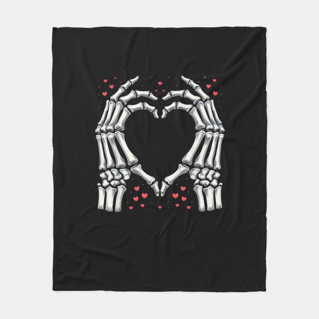 Skeleton Hand Heart Valentinstag Funny Couple Fleecedecke (Vorderseite)