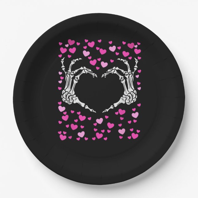 Skeleton Hand Heart Valentinstag Funny Viral Pappteller (Vorderseite)