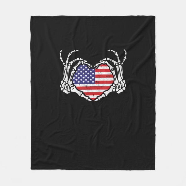 Skeleton Hand Herz 4. der amerikanischen Flag Patr Fleecedecke (Vorderseite)