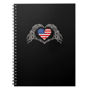 Skeleton Hand Herz 4. der amerikanischen Flag Patr Notizblock