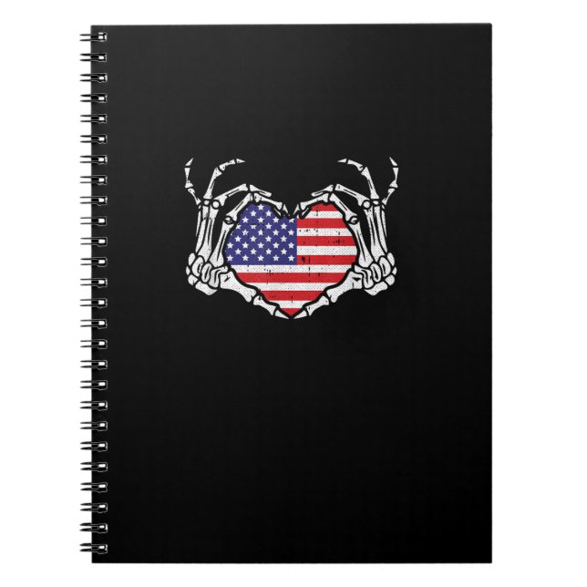 Skeleton Hand Herz 4. der amerikanischen Flag Patr Notizblock (Vorderseite)