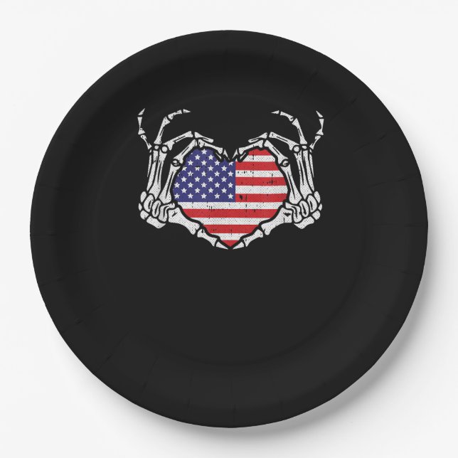Skeleton Hand Herz 4. der amerikanischen Flag Patr Pappteller (Vorderseite)