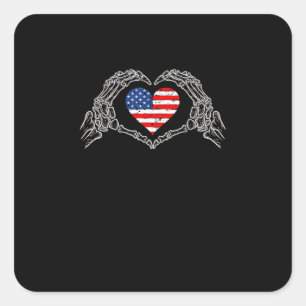 Skeleton Hand Herz 4. der amerikanischen Flag Patr Quadratischer Aufkleber