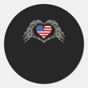 Skeleton Hand Herz 4. der amerikanischen Flag Patr Runder Aufkleber