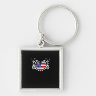 Skeleton Hand Herz 4. der amerikanischen Flag Patr Schlüsselanhänger