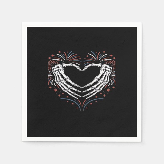 Skeleton Hand Herz 4. US-amerikanischer Patriotike Serviette (Vorderseite)