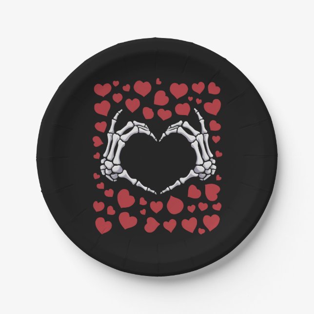 Skeleton Hand Herz Funny Bones Valentinstag Pappteller (Vorderseite)