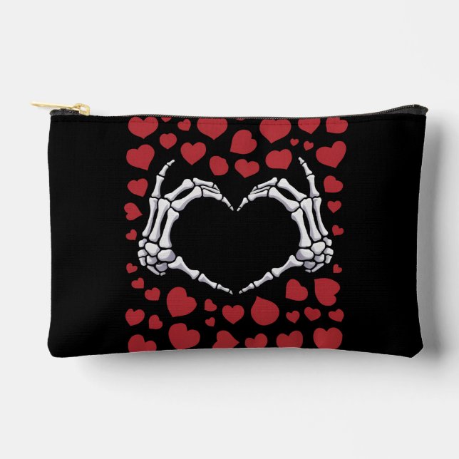 Skeleton Hand Herz Funny Bones Valentinstag Zubehörtasche (Vorderseite)