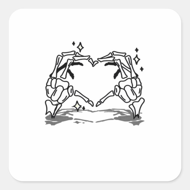 Skeleton Hand Herz Funny Design Quadratischer Aufkleber (Vorderseite)