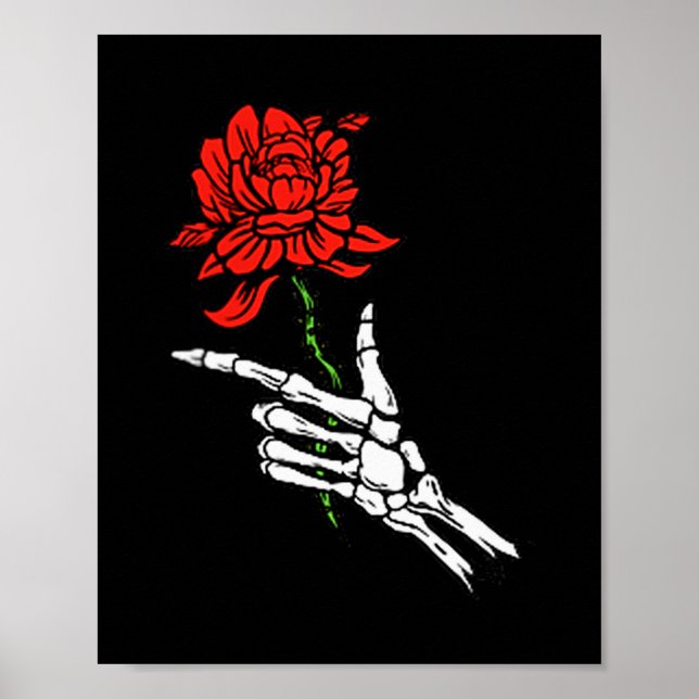 Skeleton Hand Holding A Red Rose  Poster (Vorne)