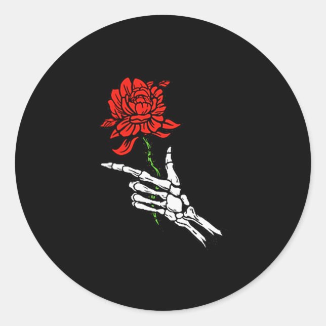 Skeleton Hand Holding A Red Rose  Runder Aufkleber (Vorderseite)