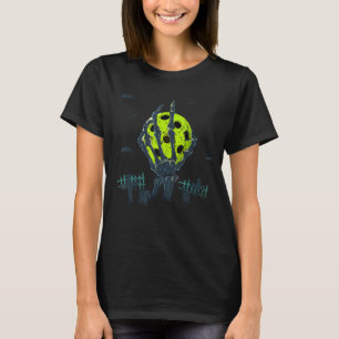 Skeleton Hand Holding Pickleball Orange Halloween T-Shirt