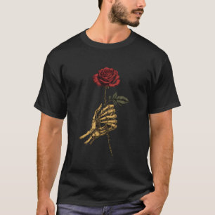 Skeleton Hand Holding Rose Rote Rose Blume T-Shirt