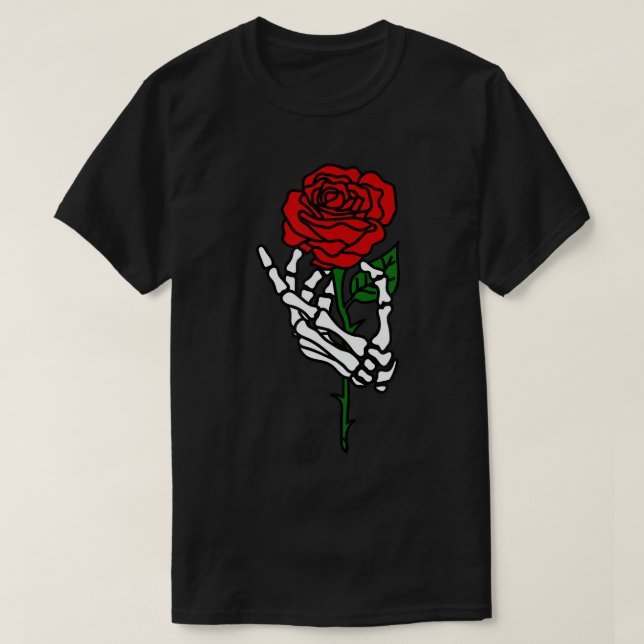 Skeleton Hand Holding Rose T - Shirt, Tattoo Shirt (Design vorne)