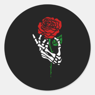 Skeleton Hand Holding Rose Tattoo Runder Aufkleber