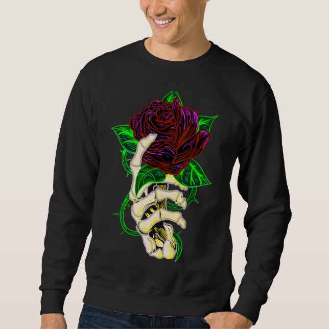 Skeleton Hand Holding Rose Tattoo Sweatshirt (Vorderseite)