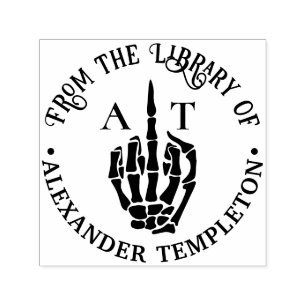 Skeleton Hand Middle Finger Library Book Name Init Permastempel