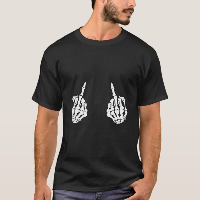 Skeleton Hand Middlefinger Halloween T-Shirt (Vorderseite)