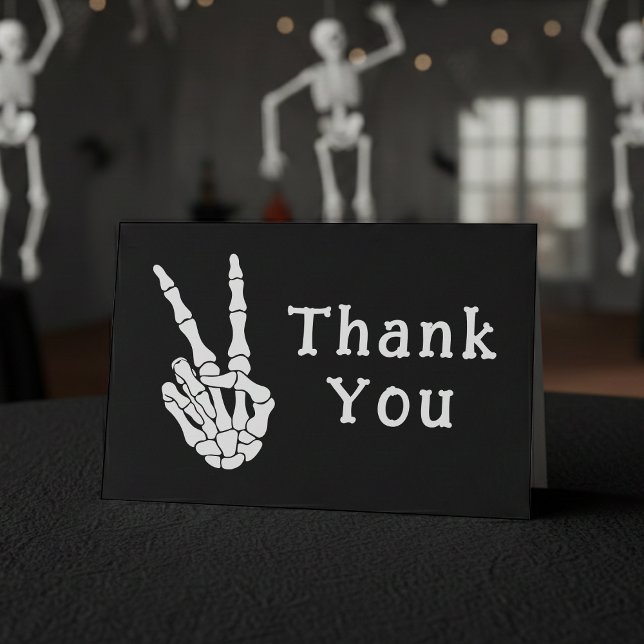 Skeleton Hand Peace Sign Black Dankeskarte (Skeleton Hand Peace Sign Black Thank You Card
)
