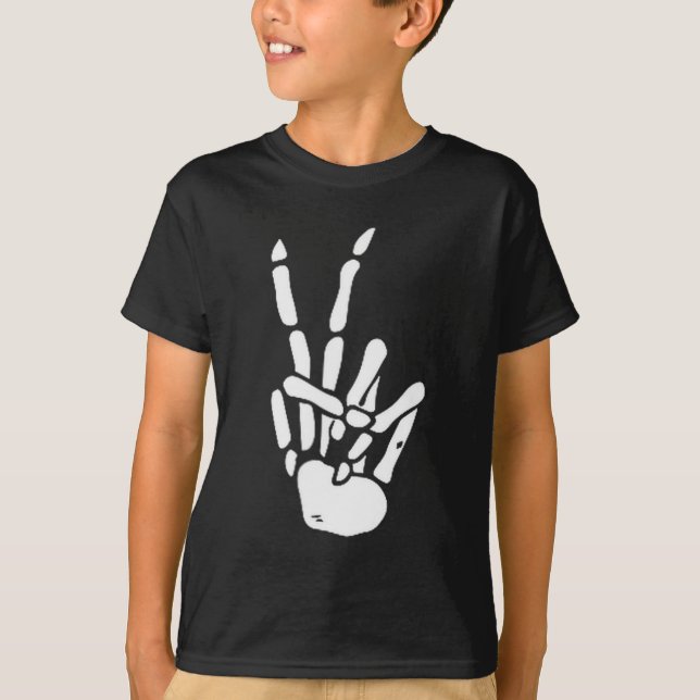 Skeleton Hand Peace Sign Bone  T-Shirt (Vorderseite)