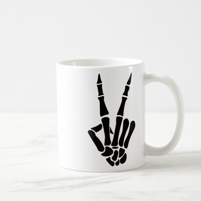 Skeleton Hand Peace Sign Bones Halloween Skelett Kaffeetasse (Rechts)