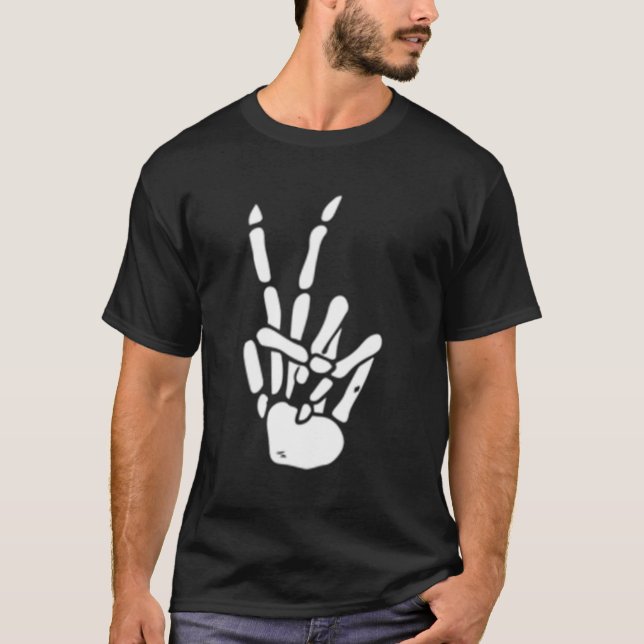 Skeleton Hand Peace Sign Bones T-Shirt (Vorderseite)