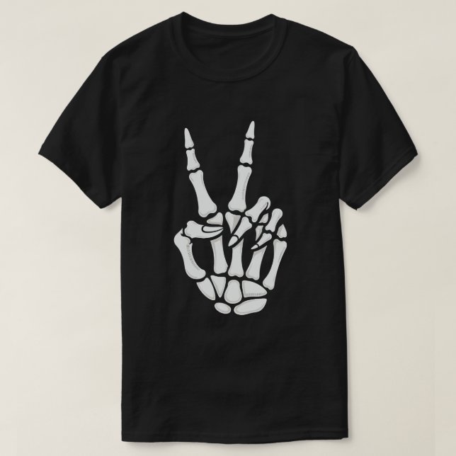 Skeleton Hand Peace Sign Cool Halloween T-Shirt (Design vorne)