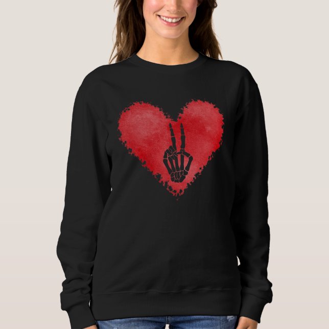 Skeleton Hand Peace Sign Red Heart Valentines Day  Sweatshirt (Vorderseite)