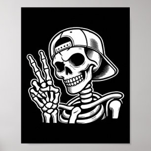 Skeleton Hand Peace Sign Retro Halloween Skelett Poster