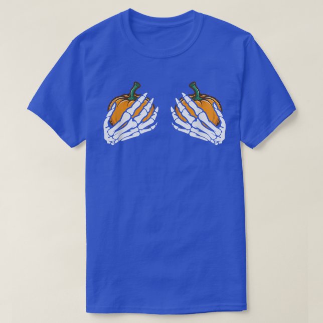Skeleton Hand Pumpkin Bra Kostüm Funny Halloween T-Shirt (Design vorne)