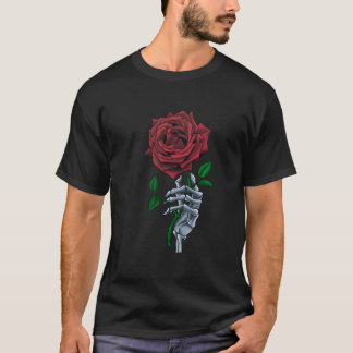 Skeleton Hand Red Rose Flower T-Shirt