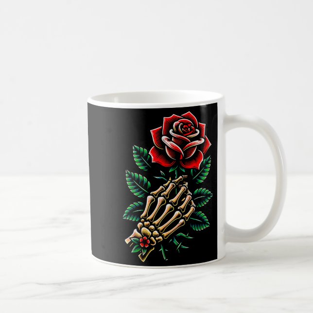 Skeleton Hand Rose Graphic  Kaffeetasse (Rechts)