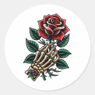 Skeleton Hand Rose Graphic Raglan Baseball T-Shirt Runder Aufkleber