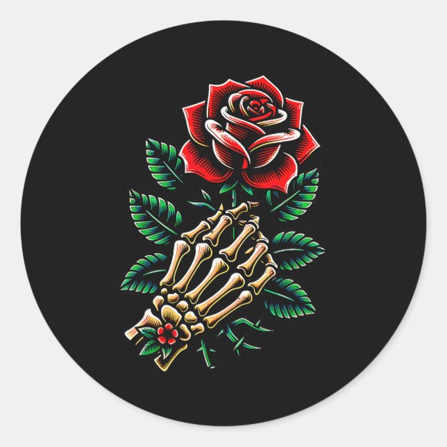 Skeleton Hand Rose Graphic  Runder Aufkleber (Vorderseite)