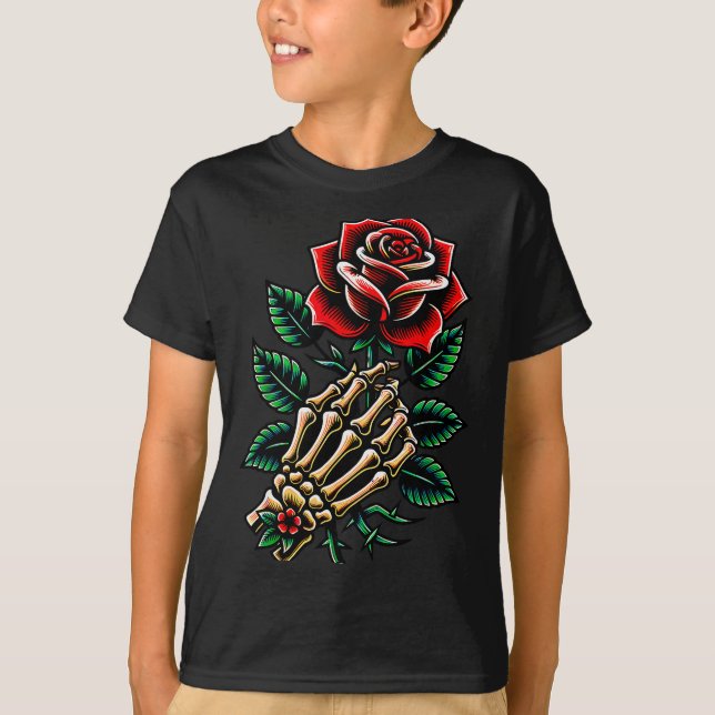 Skeleton Hand Rose Graphic  T-Shirt (Vorderseite)