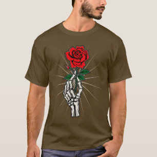 Skeleton Hand Rote Rose Blume Artistic Halloween C T-Shirt