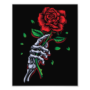 Skeleton Hand Rote Rose Blume Fotodruck