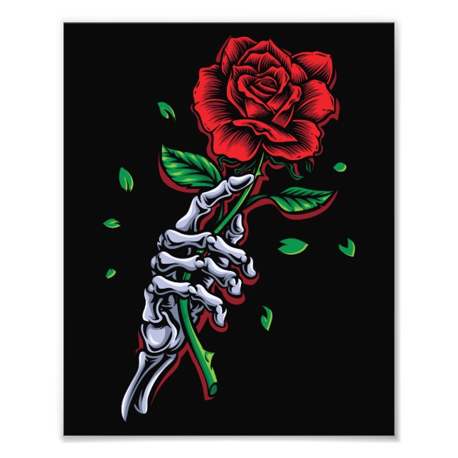 Skeleton Hand Rote Rose Blume Fotodruck (Vorne)