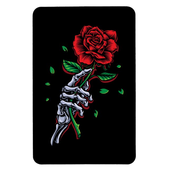 Skeleton Hand Rote Rose Blume Magnet (Vertikal)