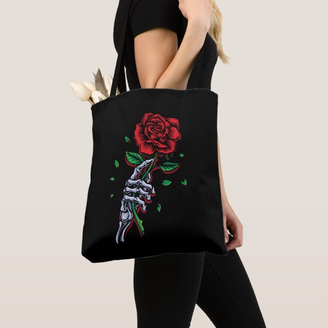 Skeleton Hand Rote Rose Blume Tasche (Von Nahem)