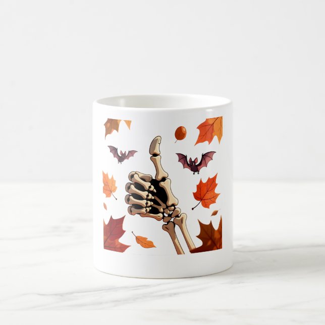 Skeleton Hand Thumbs Up Positive Halloween Kaffeetasse (Mittel)