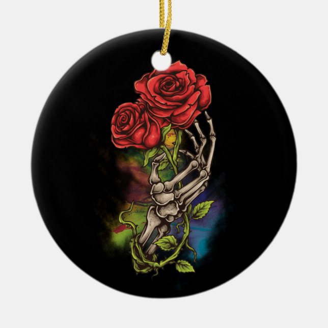 Skeleton Hand With Rose Flower tattoo Artwork Keramik Ornament (Vorne)