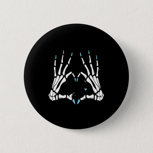 Skeleton Handklassisches Halloween Button (Vorderseite)