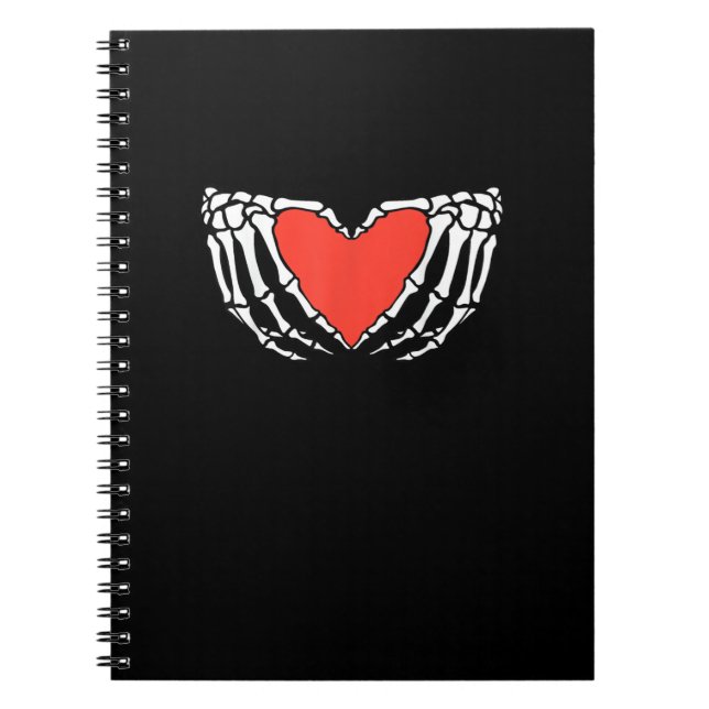 Skeleton Hands Forming Heart - Creepy Gothic Hallo Notizblock (Vorderseite)