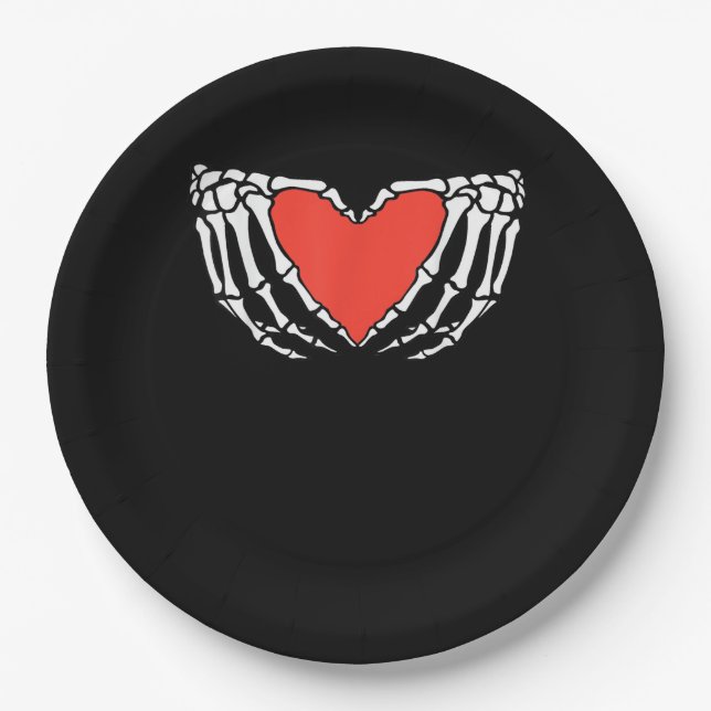 Skeleton Hands Forming Heart - Creepy Gothic Hallo Pappteller (Vorderseite)