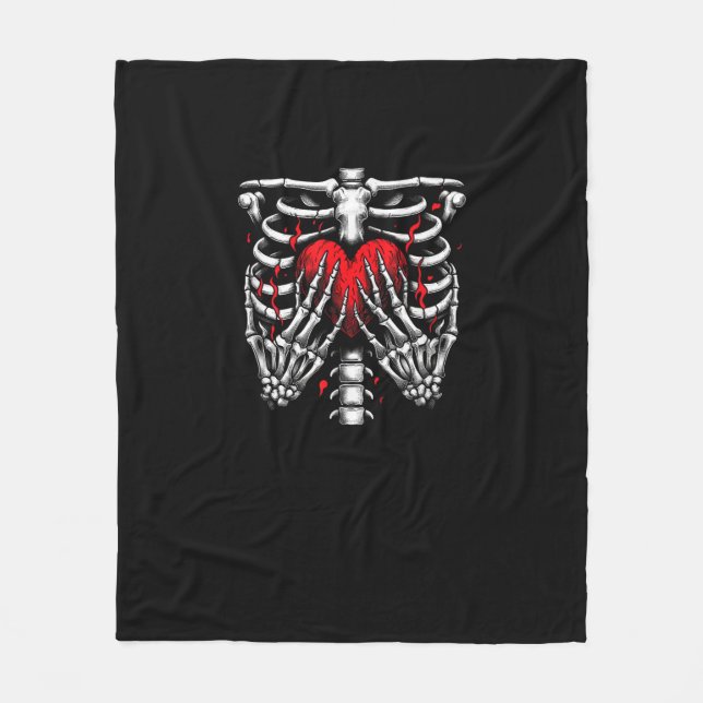 Skeleton Hands halten Herz Halloween Kostümspass Fleecedecke (Vorderseite)