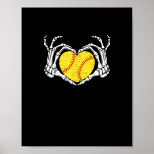 Skeleton Hands Heart Halloween Costume Softball Wo Poster